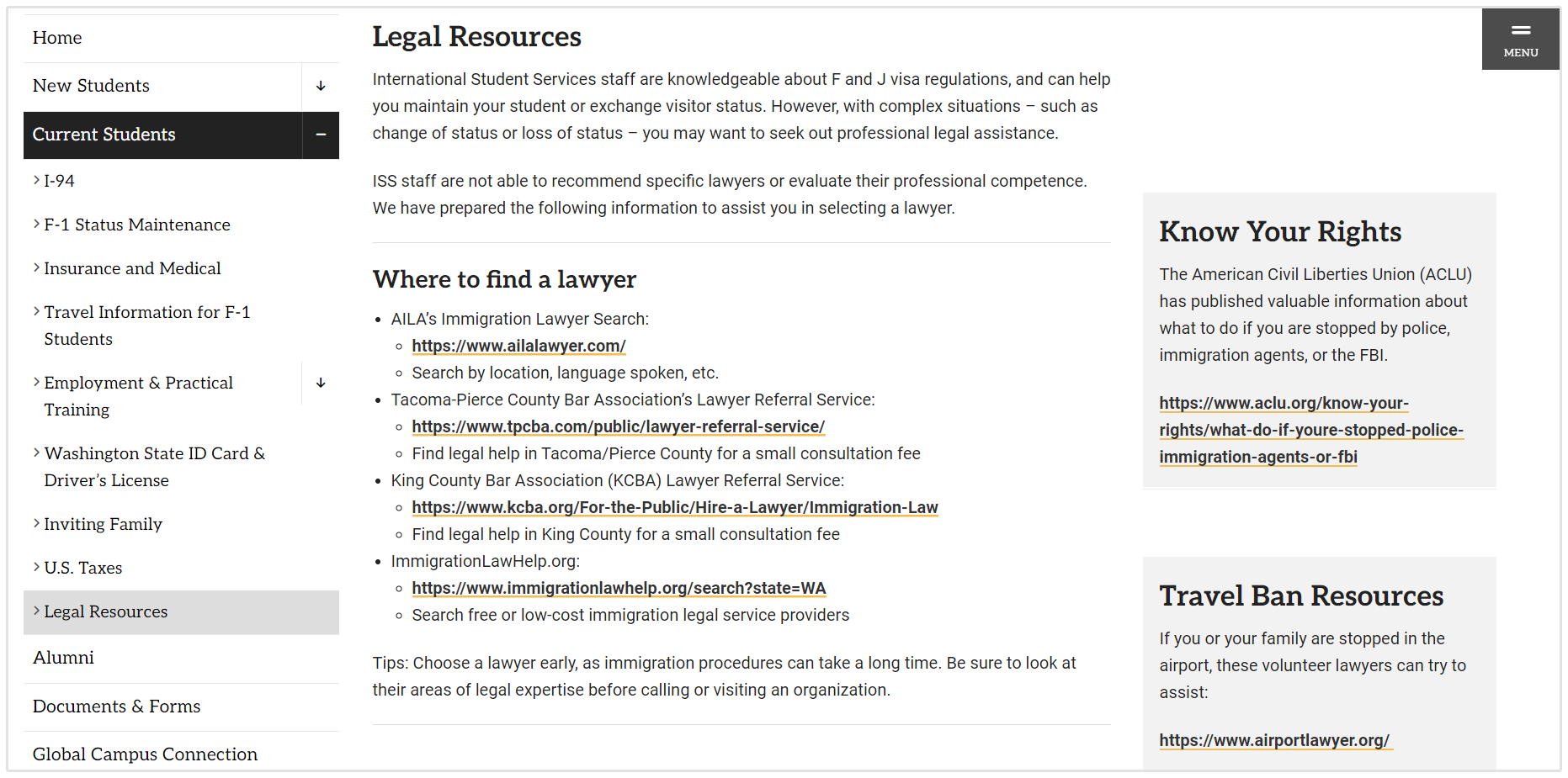Pacific Lutheran University Hukuk Kaynakları Sayfası